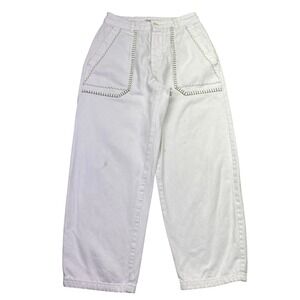 ZARA White Wide Leg Embroidered Pocket Jeans Women Sz 29 Fits 25" Retro Grunge